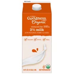 True Goodness Organic 2% Reduced Fat Milk, 1/2 Gallon - 1/2 gal