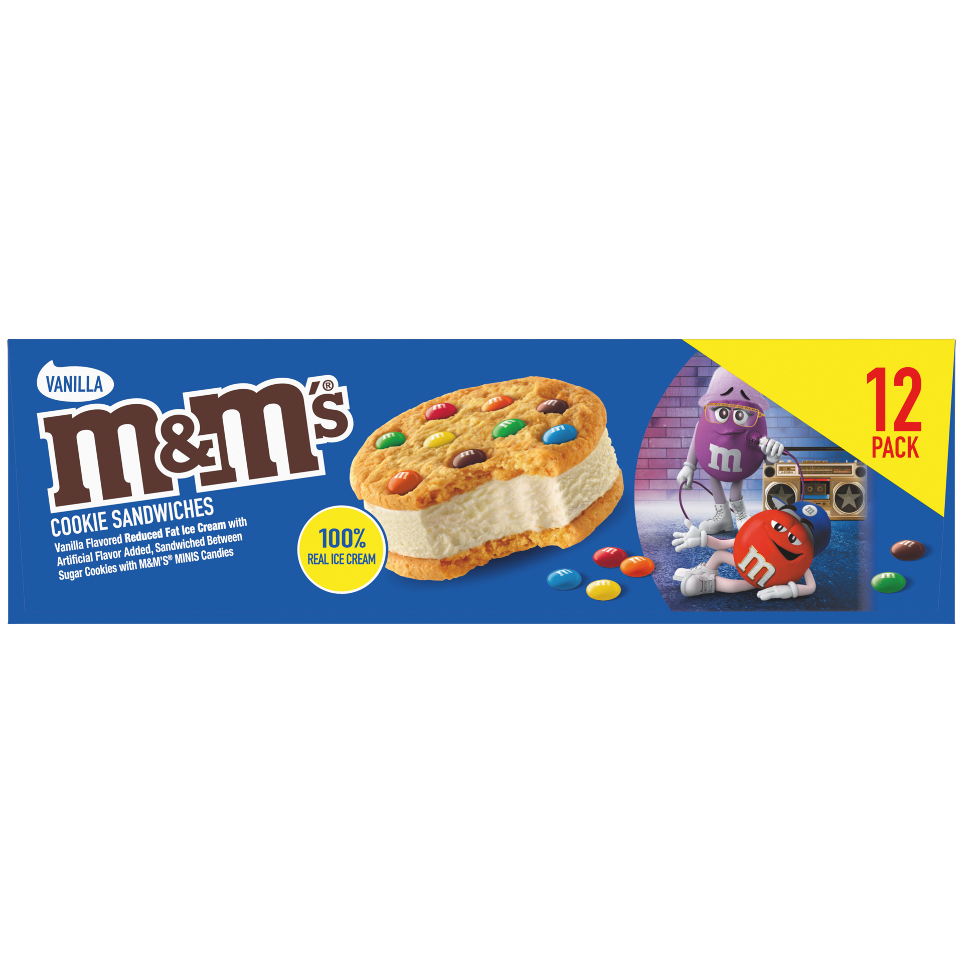 slide 2 of 4, M&M'S Vanilla Ice Cream Cookie Sandwiches 12pk, 48 oz