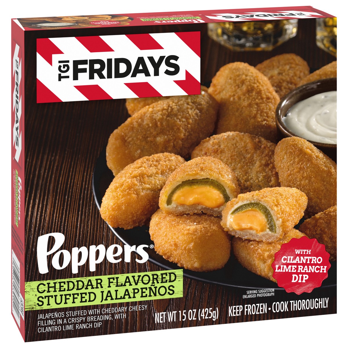 slide 5 of 9, T.G.I. Fridays TGI Fridays Frozen Appetizers Cheddar Cheese Stuffed Jalapeno Poppers with Cilantro Lime Ranch Dip, 15 oz. Box, 15 oz