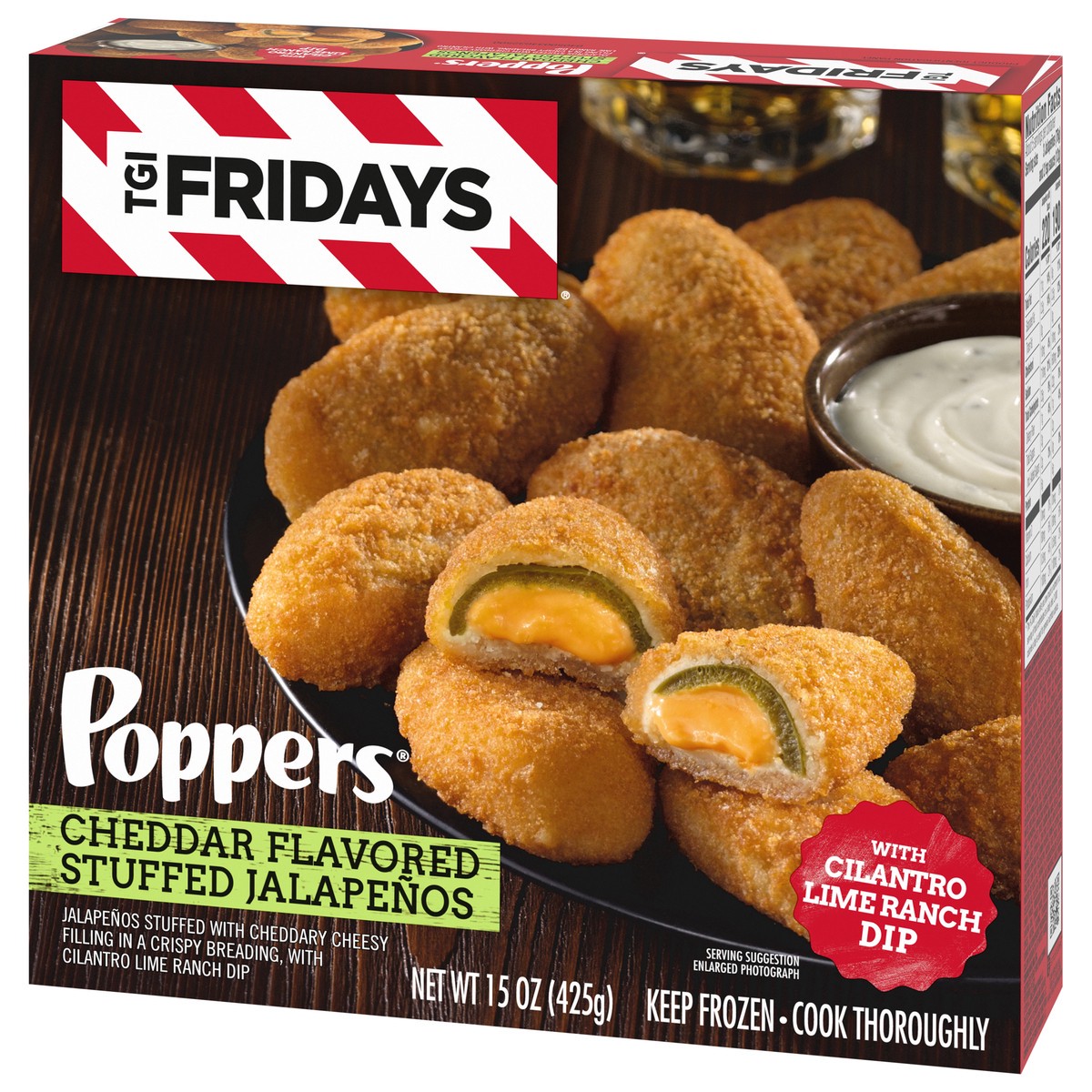 slide 7 of 9, T.G.I. Fridays TGI Fridays Frozen Appetizers Cheddar Cheese Stuffed Jalapeno Poppers with Cilantro Lime Ranch Dip, 15 oz. Box, 15 oz