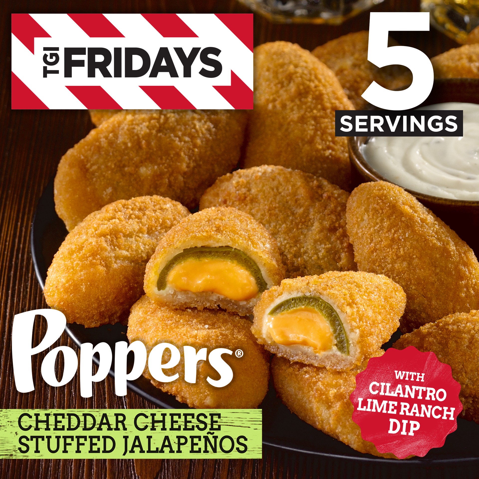 slide 1 of 9, T.G.I. Fridays TGI Fridays Frozen Appetizers Cheddar Cheese Stuffed Jalapeno Poppers with Cilantro Lime Ranch Dip, 15 oz. Box, 15 oz