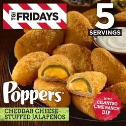 T.G.I. Fridays TGI Fridays Frozen Appetizers Cheddar Cheese Stuffed Jalapeno Poppers with Cilantro Lime Ranch Dip, 15 oz. Box