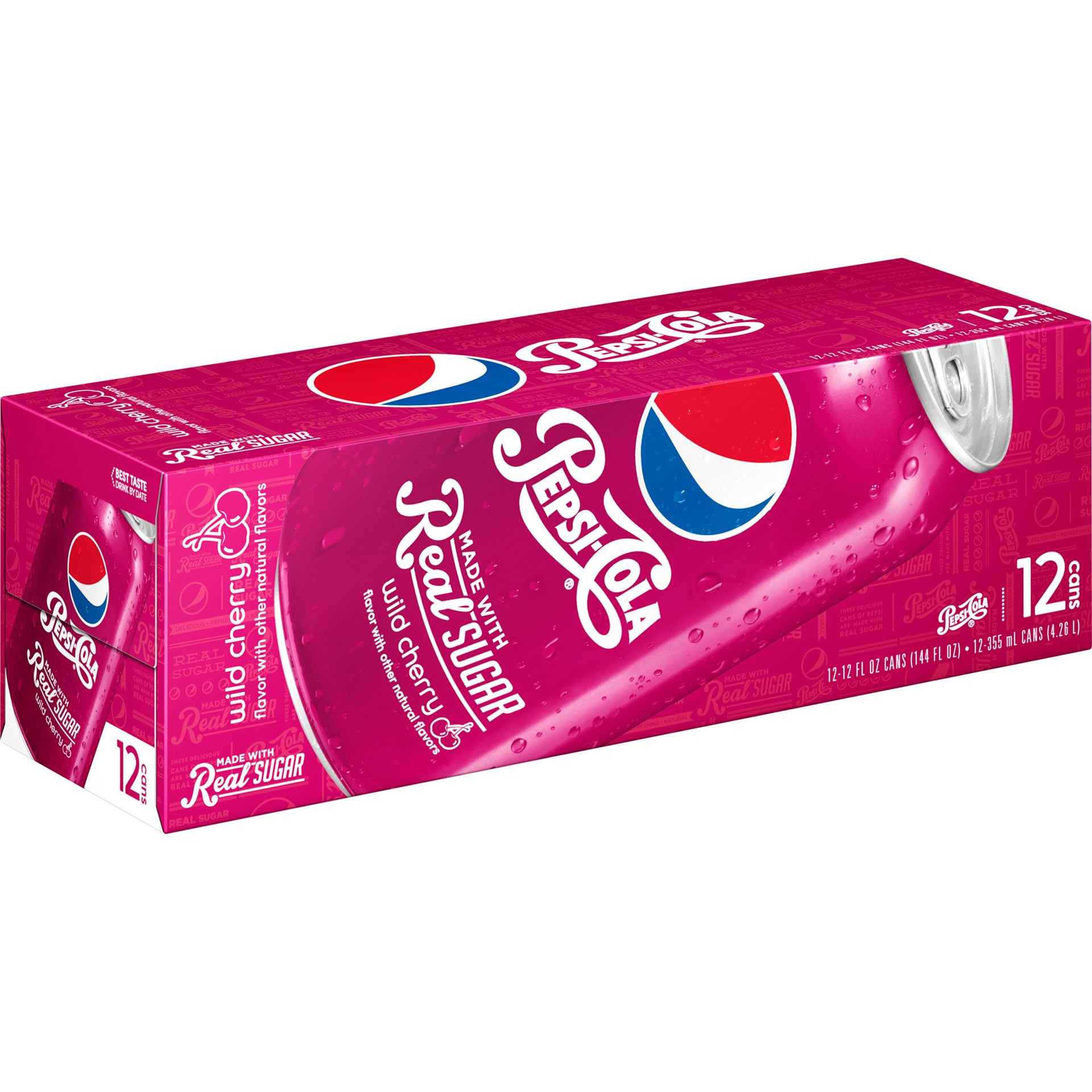 slide 1 of 1, Pepsi Cola With Real Sugar Wild Cherry 12 Fl Oz 12 Count Cans, 12 ct; 12 fl oz