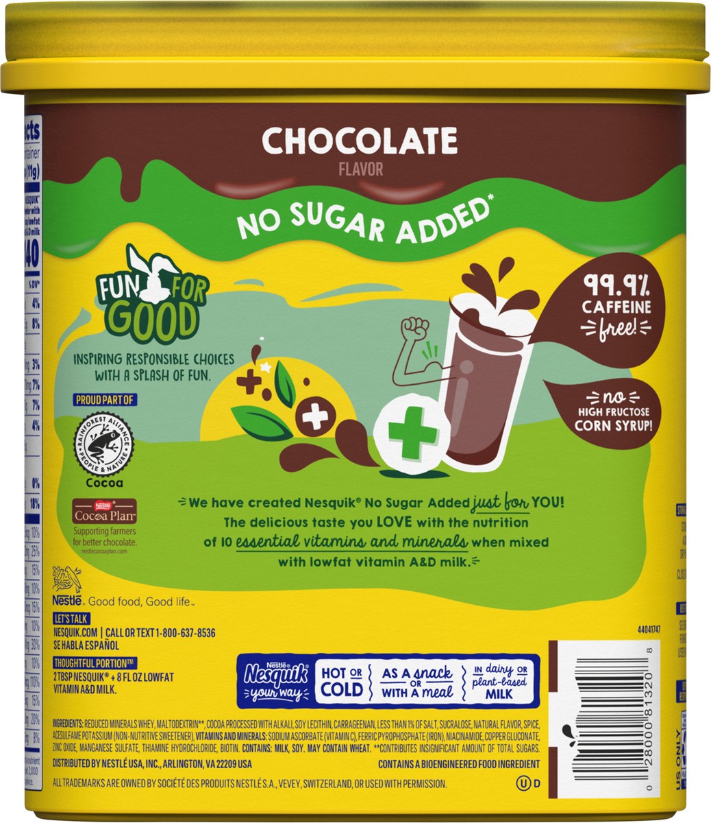slide 3 of 7, NESQUIK No Sugar Added Chocolate Flavor Powder 16 oz. Canister, 16 oz
