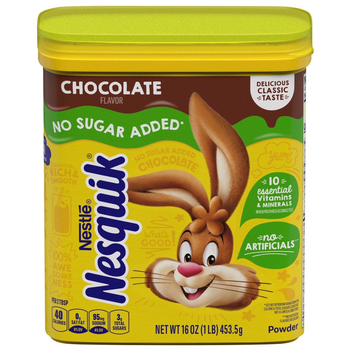 slide 1 of 7, NESQUIK NESQUIK No Sugar Added Chocolate Cocoa Powder, 16 oz. Tub, 16 oz