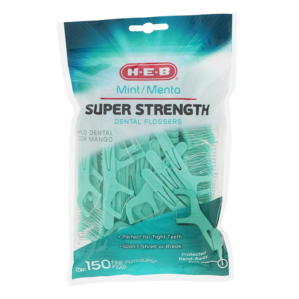 slide 1 of 1, H-E-B Super Strength DentalFlossers Mint, 150 ct