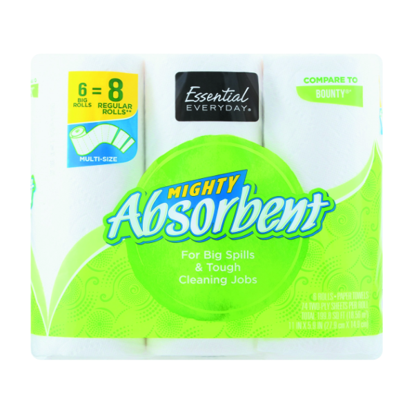 slide 1 of 1, Essential Everyday Paper Towel, Big Rolls, Multi-Size, 2-Ply, 6 Each, 6 ct