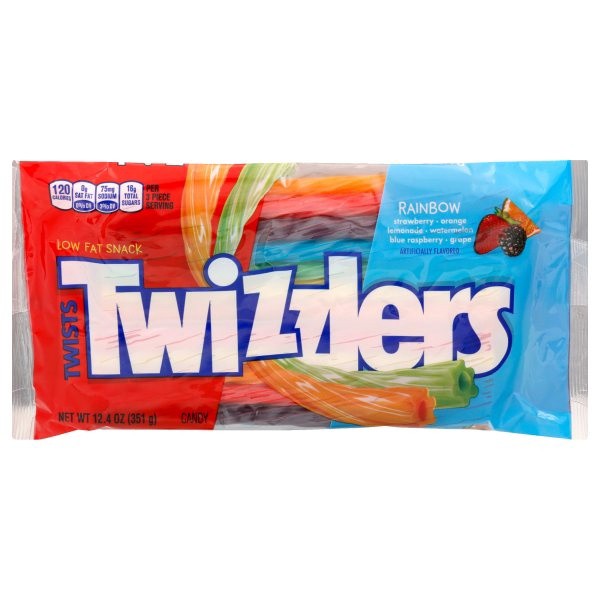 slide 1 of 9, TWIZZLERS Twists Assorted Fruit Flavored Chewy Candy, Low Fat, 12.4 oz, Bag, 12.4 oz