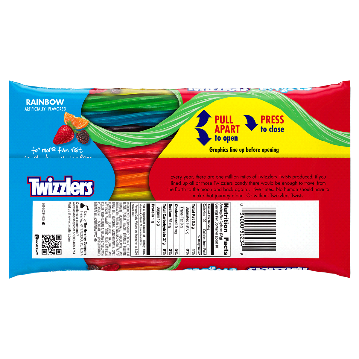 slide 3 of 9, TWIZZLERS Twists Assorted Fruit Flavored Chewy Candy, Low Fat, 12.4 oz, Bag, 12.4 oz