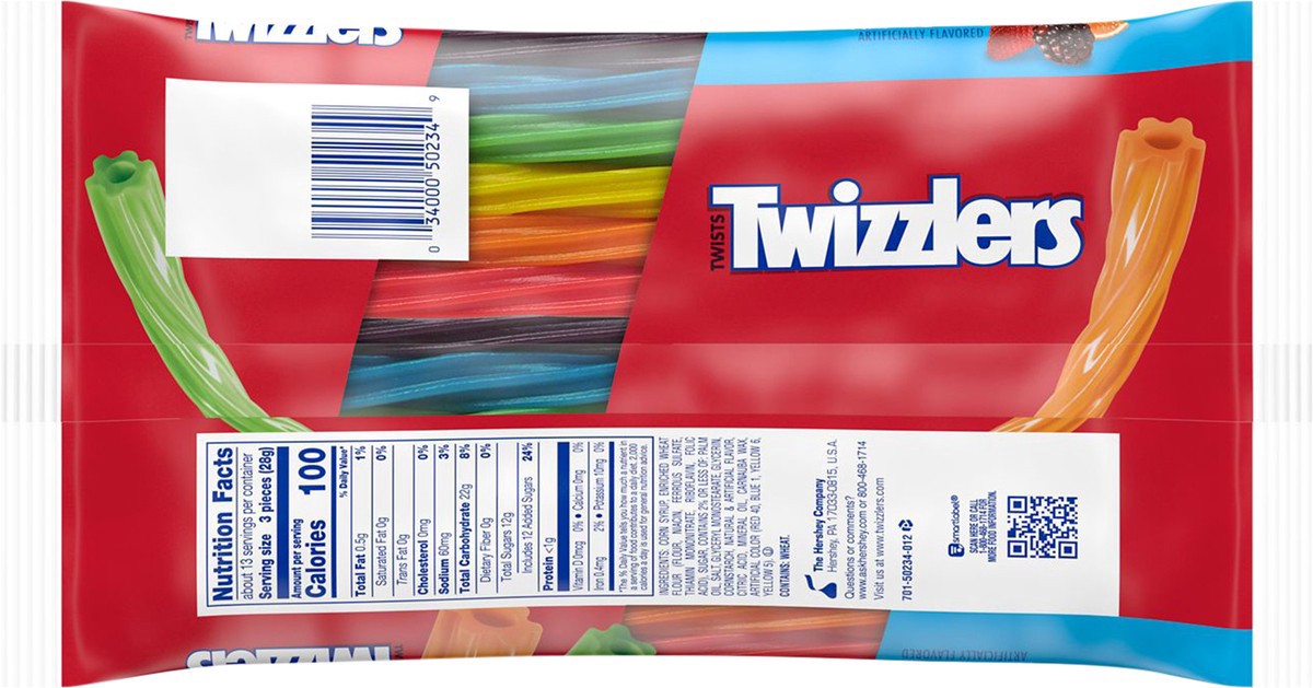 slide 7 of 9, TWIZZLERS Twists Assorted Fruit Flavored Chewy Candy, Low Fat, 12.4 oz, Bag, 12.4 oz