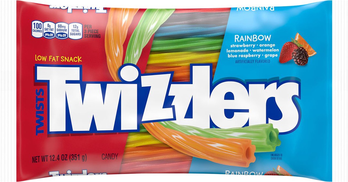 slide 4 of 9, TWIZZLERS Twists Assorted Fruit Flavored Chewy Candy, Low Fat, 12.4 oz, Bag, 12.4 oz