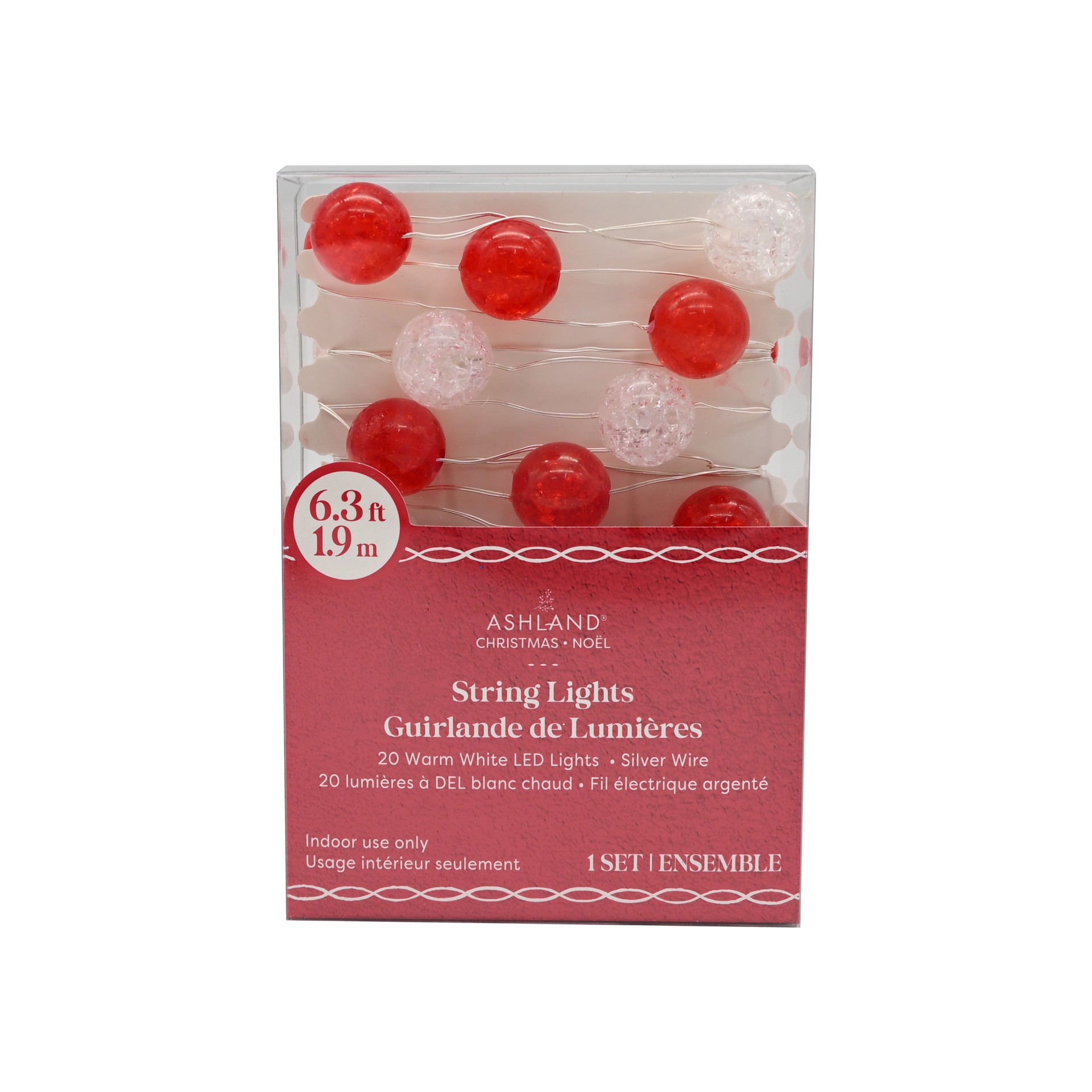 slide 2 of 4, 20ct. Warm White Led Red & Clear Cracked Ball String Lights On Silver Wire By Ashland, 20 ct