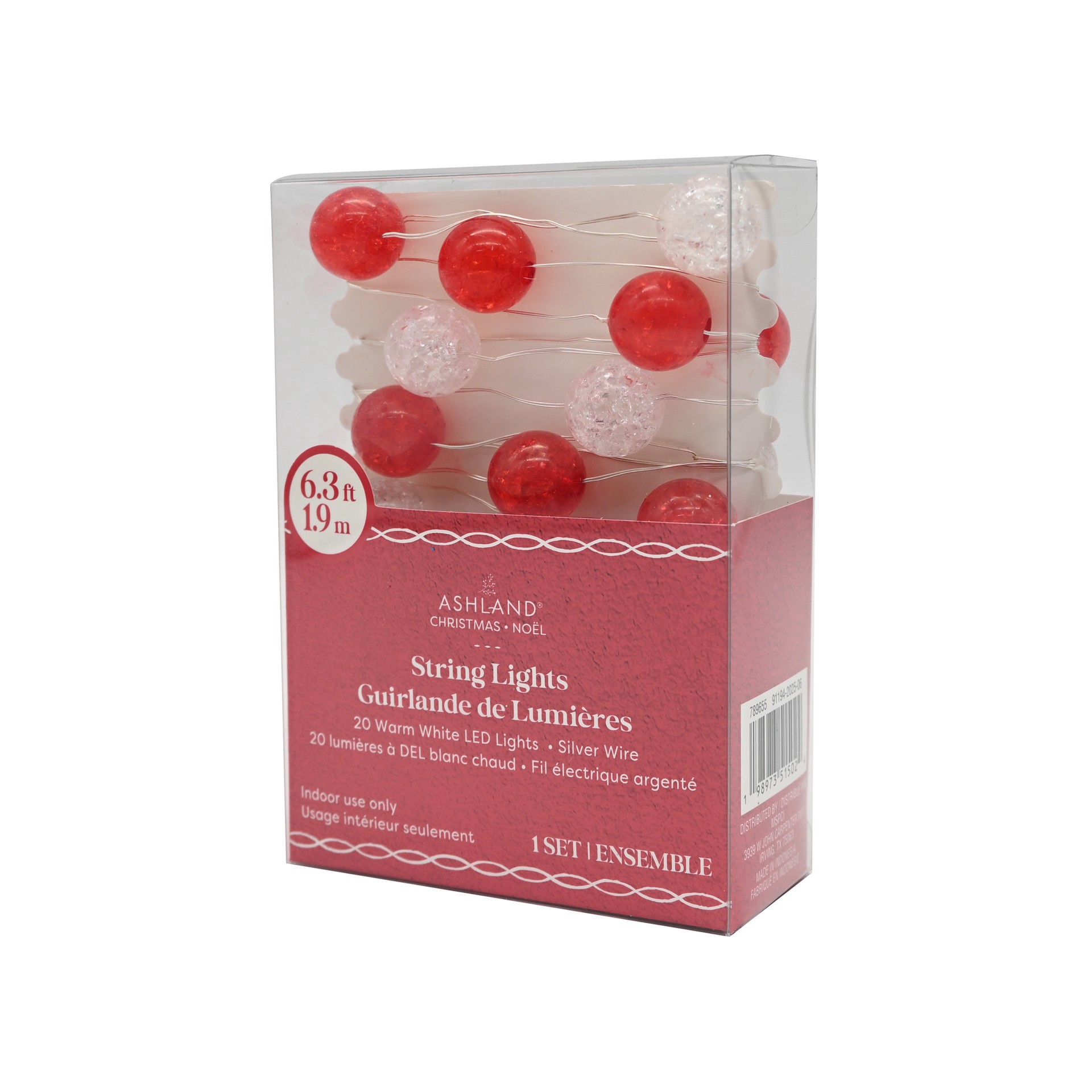 slide 4 of 4, 20ct. Warm White Led Red & Clear Cracked Ball String Lights On Silver Wire By Ashland, 20 ct