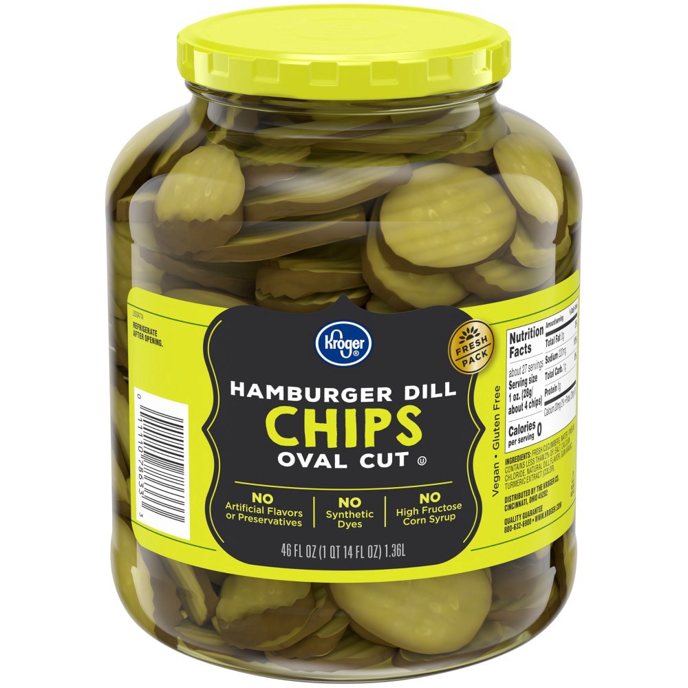 slide 1 of 1, Kroger Oval Cut Hamburger Dill Chips, 46 fl oz