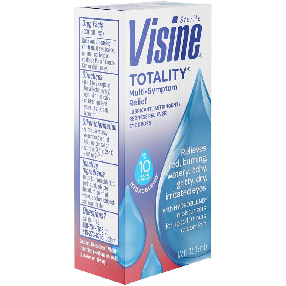 slide 2 of 6, Visine Totality Multi-Symptom Relief Lubricant, Astringent, Redness Reliever Eye Drops, 0.5 fl oz