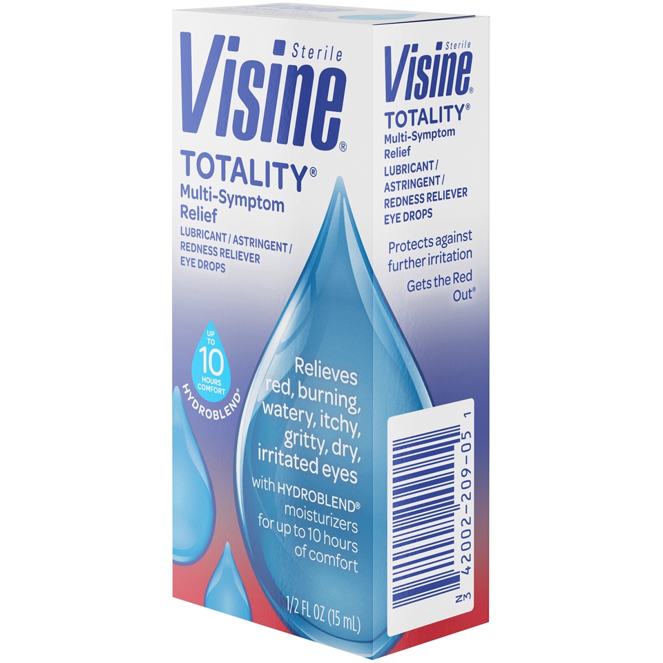 slide 3 of 6, Visine Totality Multi-Symptom Relief Lubricant, Astringent, Redness Reliever Eye Drops, 0.5 fl oz