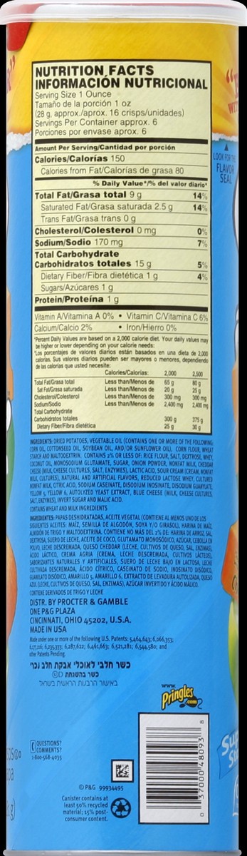 slide 4 of 6, Pringles Potato Crisps, Cheezummms, Cheddar and Sour Cream, Super Stack, 6.38 oz