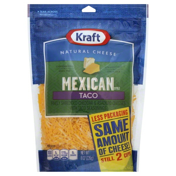 slide 1 of 1, Kraft Natural Cheese Mexican Style Taco Shredded Cheese, 8 oz