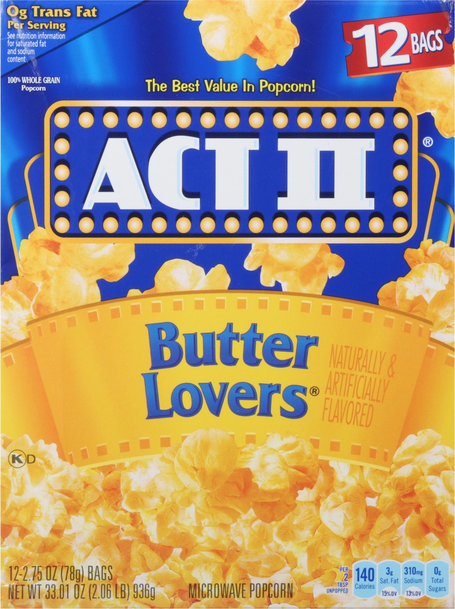 slide 4 of 10, ACT II Butter Lovers Microwave Butter Lovers Popcorn - 12 ct, 12 ct