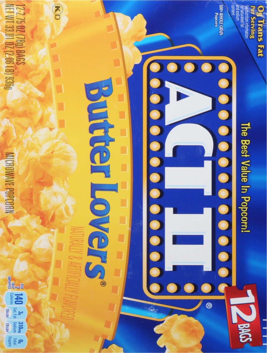 slide 8 of 10, ACT II Butter Lovers Microwave Butter Lovers Popcorn - 12 ct, 12 ct