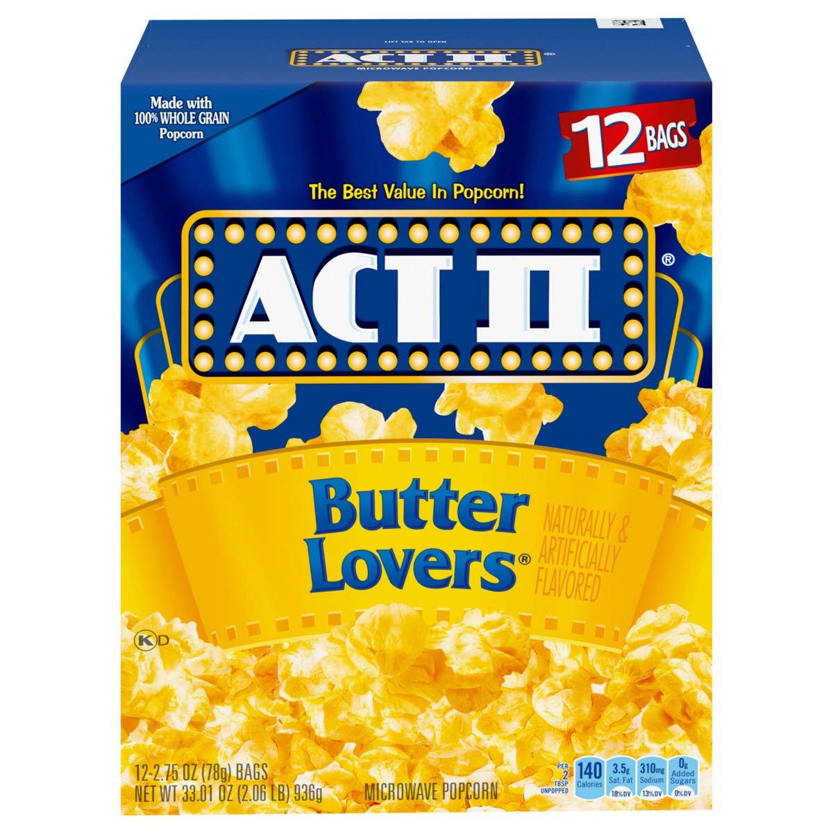 slide 1 of 10, Act II Butter Lovers Microwave Butter Lovers Popcorn 12-2.75 oz, 12 ct