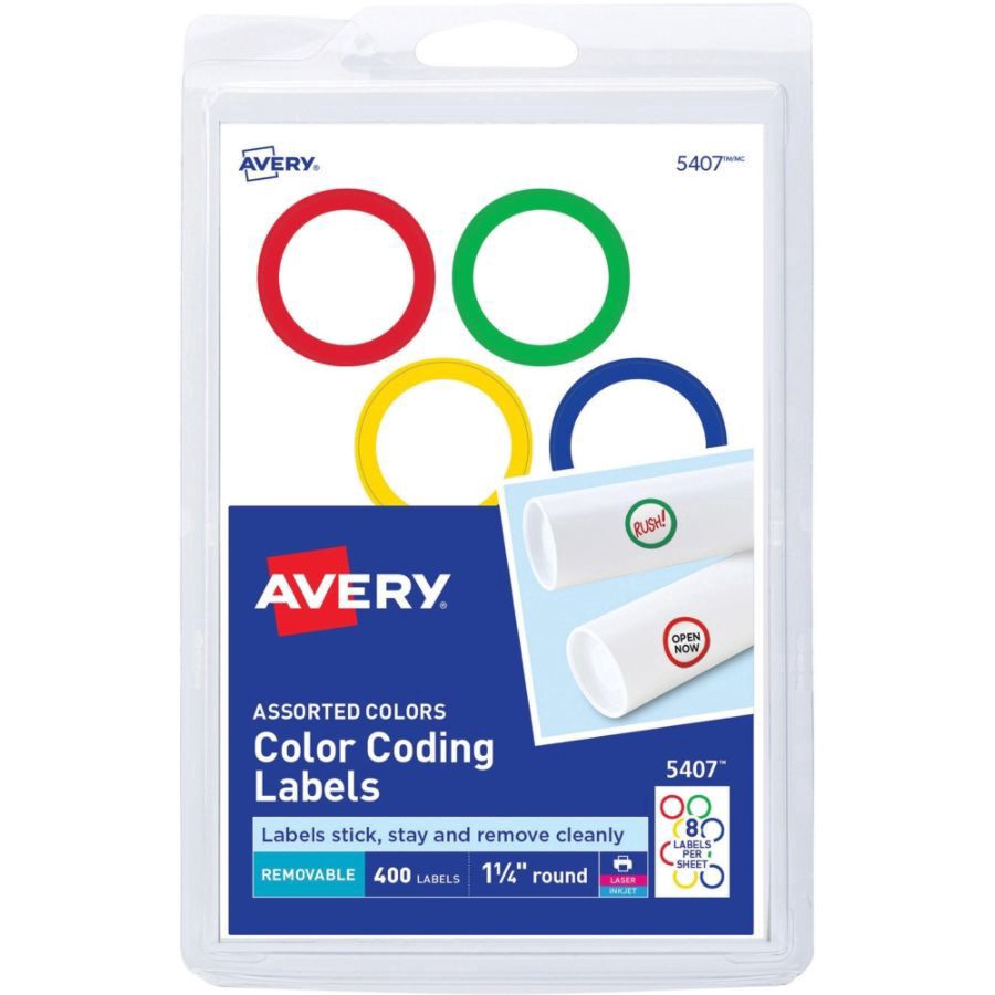 slide 2 of 3, Avery Removable Round Multipurpose Labels, Color Coding, 5407, Assorted Colors, 400 ct; 1 1/4 in