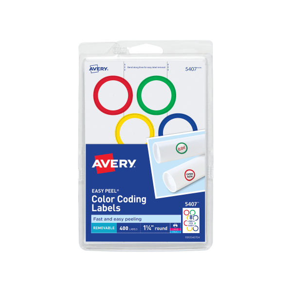 slide 1 of 3, Avery Removable Round Multipurpose Labels, Color Coding, 5407, Assorted Colors, 400 ct; 1 1/4 in