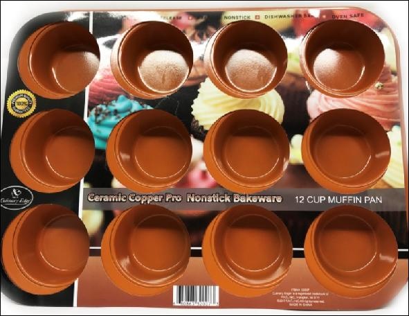 Culinary Edge 12 Cup Copper Ceramic Non Stick Muffin Pan