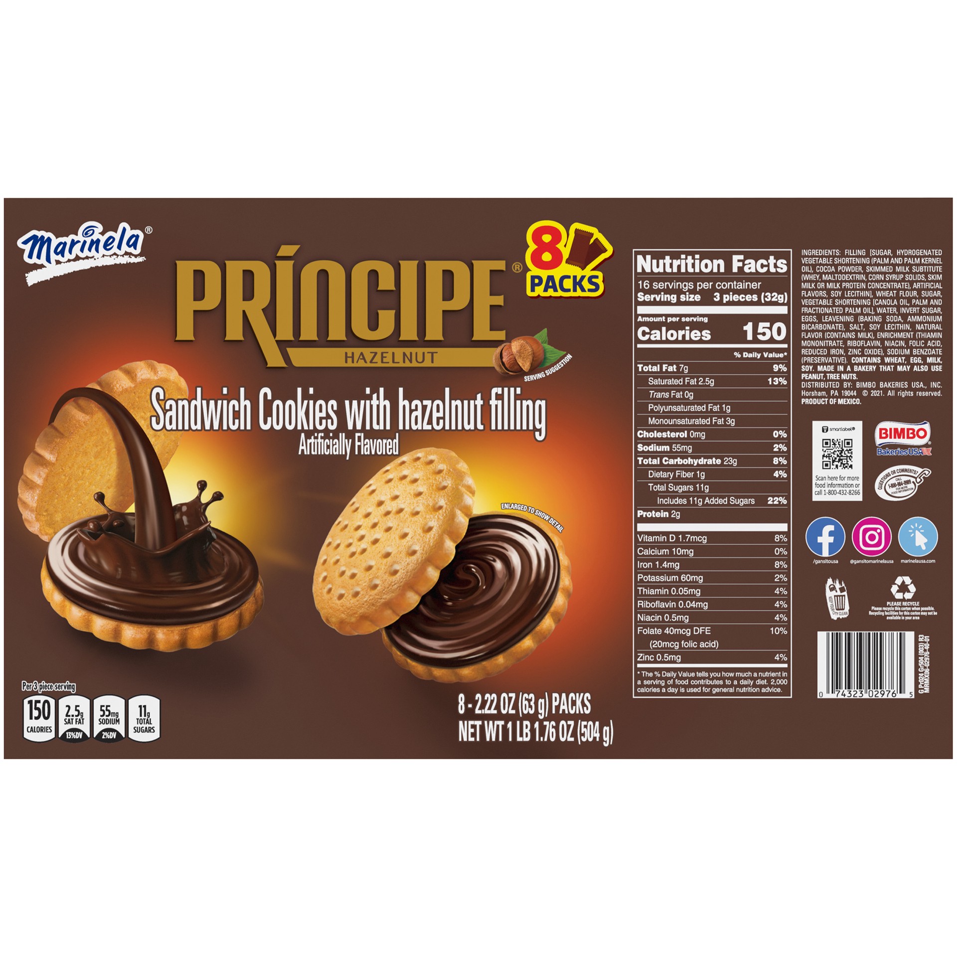 slide 4 of 5, Marinela Principe Hazelnut Chocolate Sandwich Cookies 8 CT 17.78 Oz, 17.78 oz