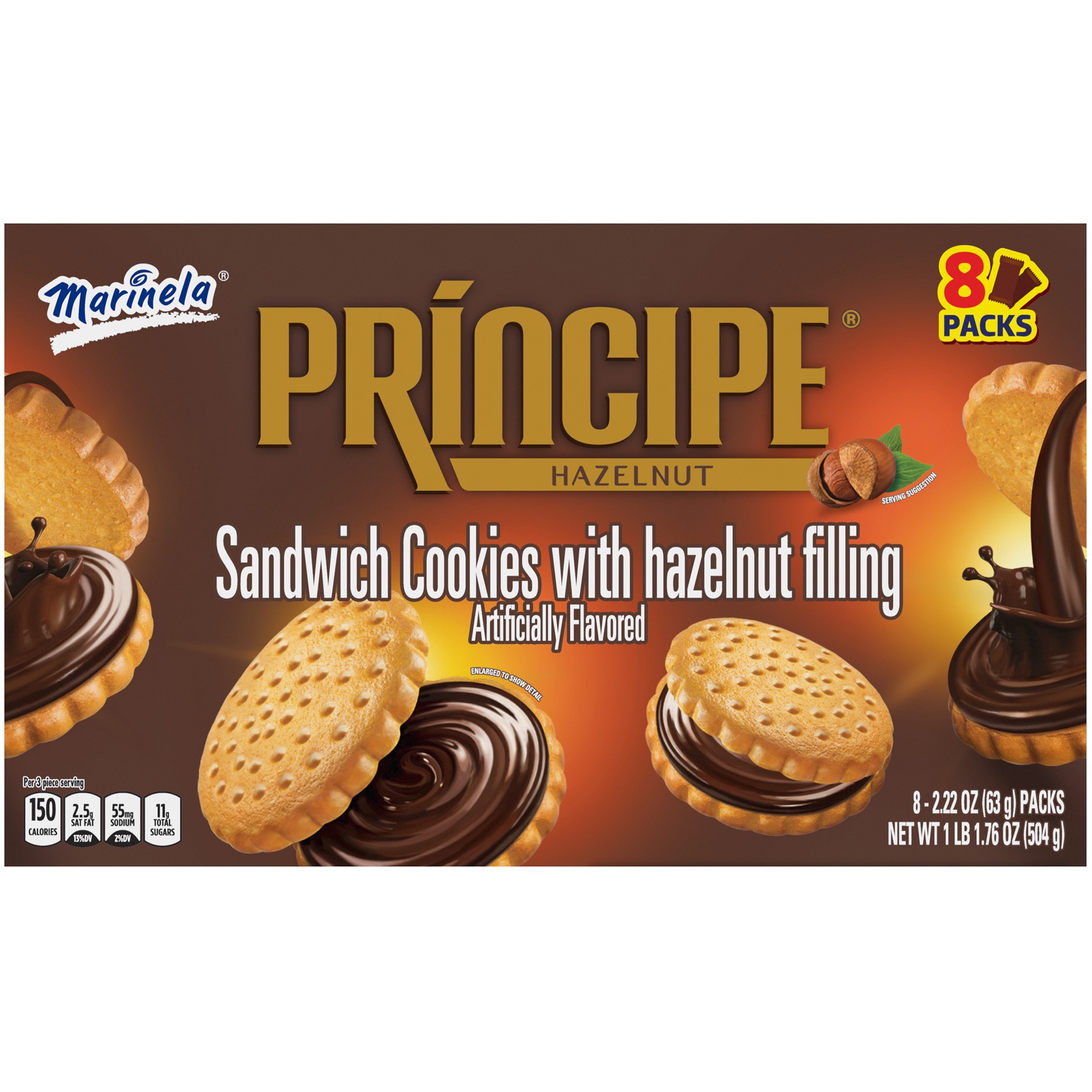 slide 1 of 5, Marinela Principe Hazelnut Chocolate Sandwich Cookies 8 CT 17.78 Oz, 17.78 oz