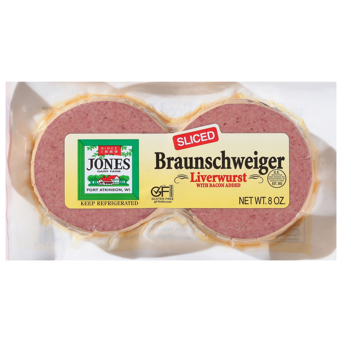 slide 1 of 9, Jones Dairy Farm Sliced Braunschweiger Liverwurst 8 oz, 8 oz