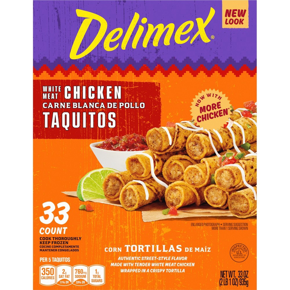 slide 8 of 9, Delimex White Meat Chicken Corn Taquitos Frozen Snacks - 33oz/33ct, 33 oz, 33 ct