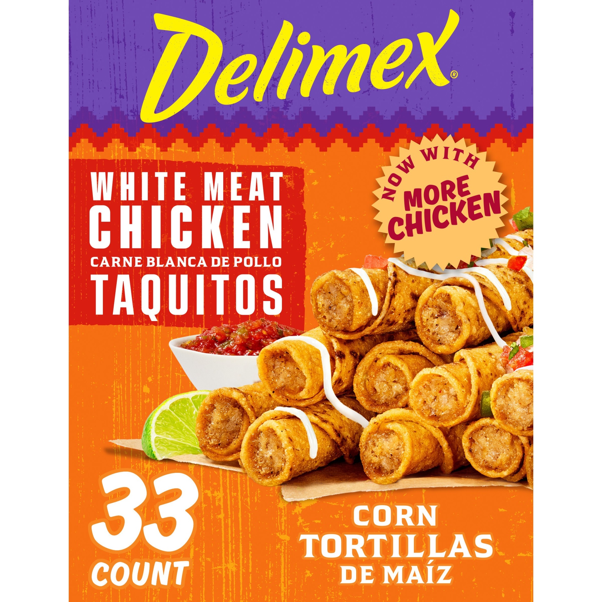 slide 1 of 9, Delimex White Meat Chicken Corn Taquitos Frozen Snacks - 33oz/33ct, 33 oz, 33 ct