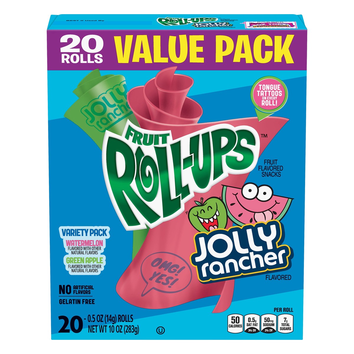 slide 1 of 10, Betty Crocker Fruit Roll-Ups, Jolly Rancher Variety Value Pack 20-.5 Oz Rolls, 10 oz