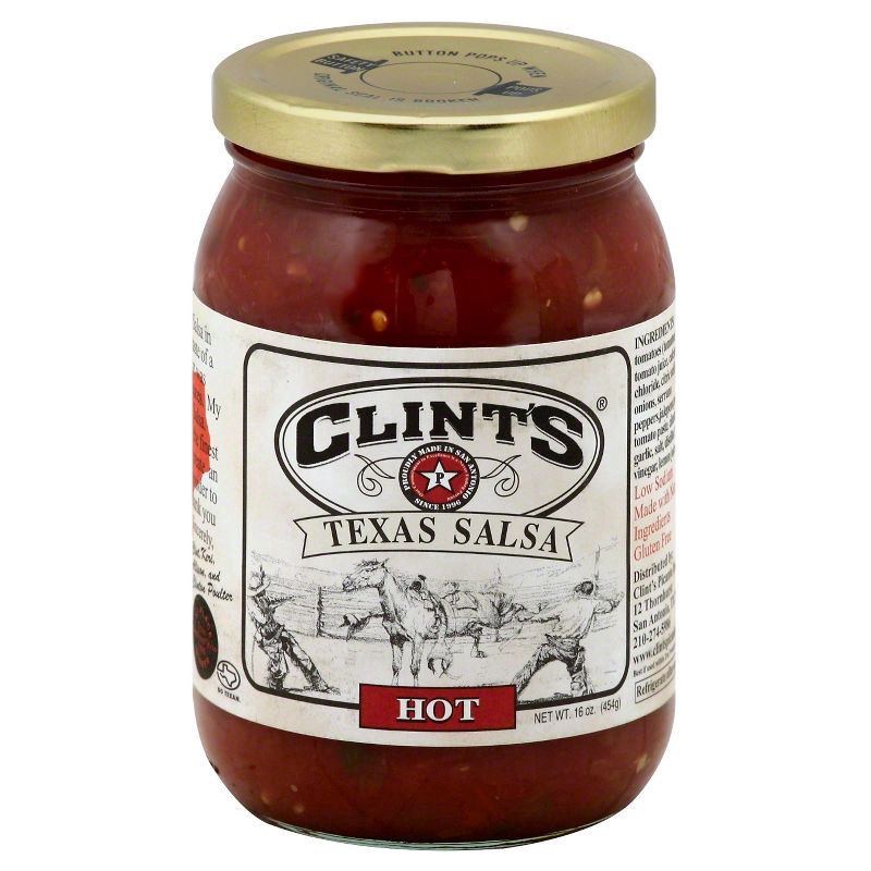 slide 1 of 9, Clint's Salsa Texas Hot, 16 oz