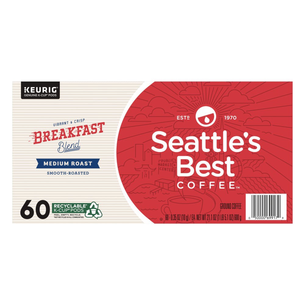 slide 4 of 6, Seattle's Best Coffee Seattle''s Best Coffee, Breakfast Blend, Medium Roast K-Cup Coffee Pods, 60 Count, 21.1 oz