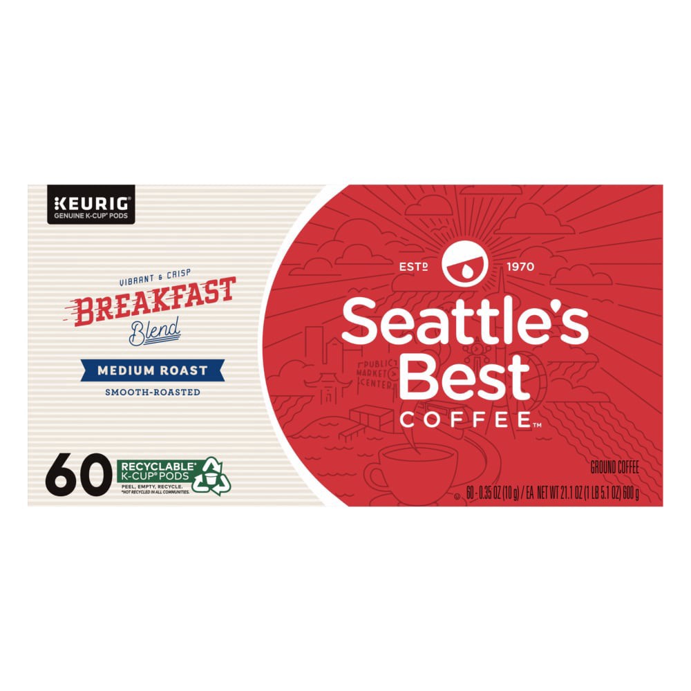 slide 2 of 6, Seattle's Best Coffee Seattle''s Best Coffee, Breakfast Blend, Medium Roast K-Cup Coffee Pods, 60 Count, 21.1 oz