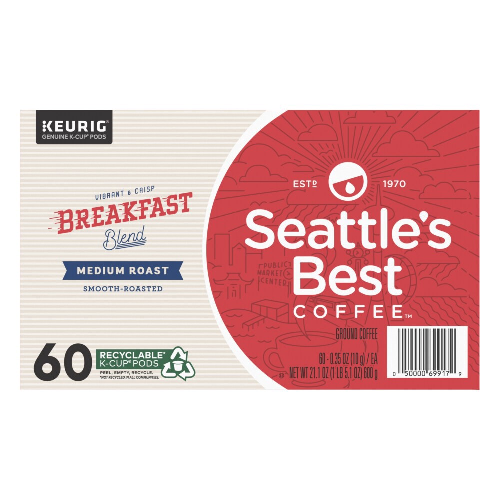 slide 5 of 6, Seattle's Best Coffee Seattle''s Best Coffee, Breakfast Blend, Medium Roast K-Cup Coffee Pods, 60 Count, 21.1 oz