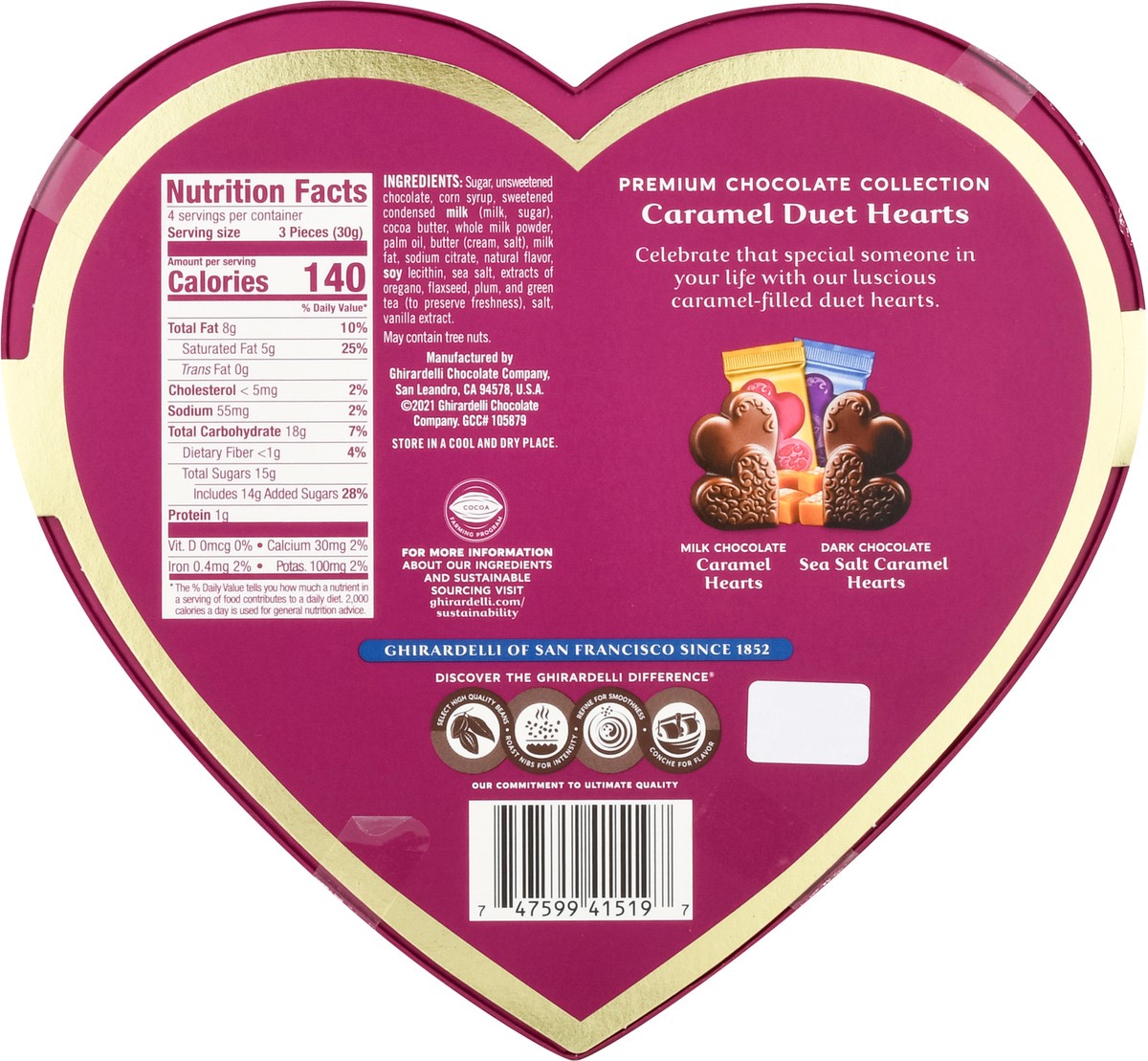 slide 5 of 9, Ghirardelli Assortment Caramel Asst Medium Duet Heart Gift, 4.2 oz