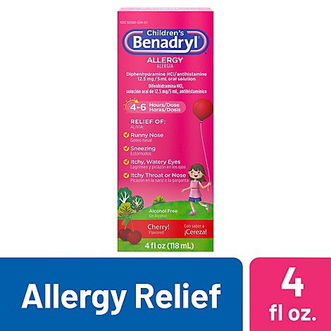 slide 1 of 1, Benadryl Childrens Allergy Cherry Flavored Liquid - 4 Fl. Oz., 4 fl oz