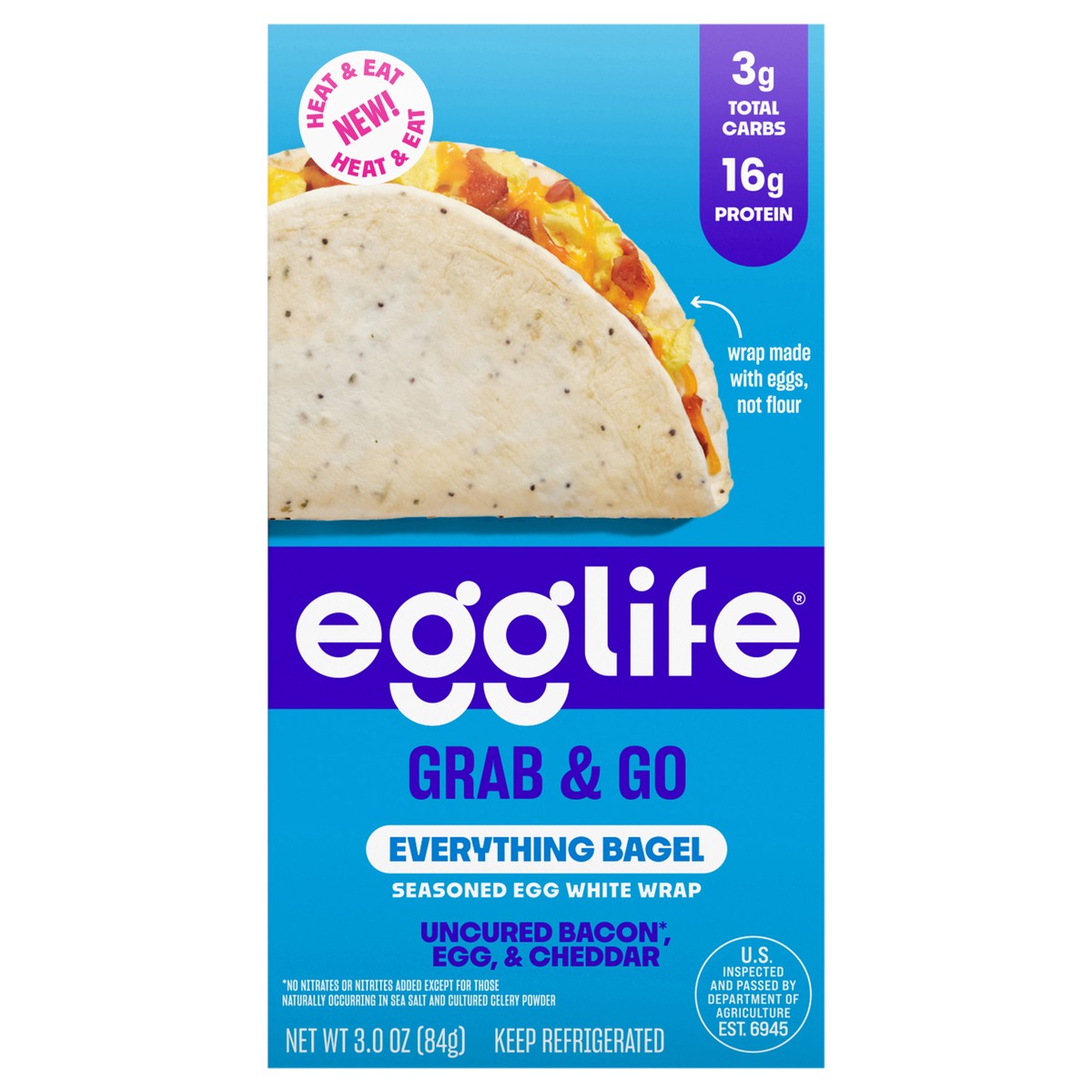 slide 1 of 15, egglife GRAB & GO Everything Bagel Bacon Breakfast Taco, 3 oz
