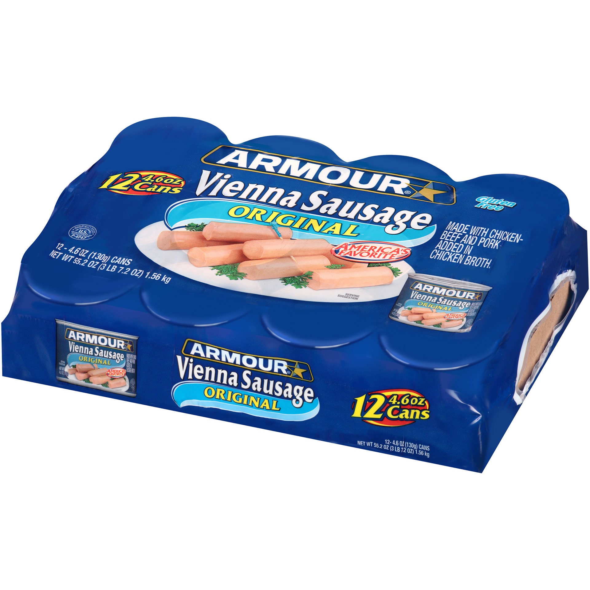slide 2 of 5, Armour Original Vienna Sausage, Original, 12g Protein Per Serving, 4.6 oz Can (Pack of 12), 55.20 oz