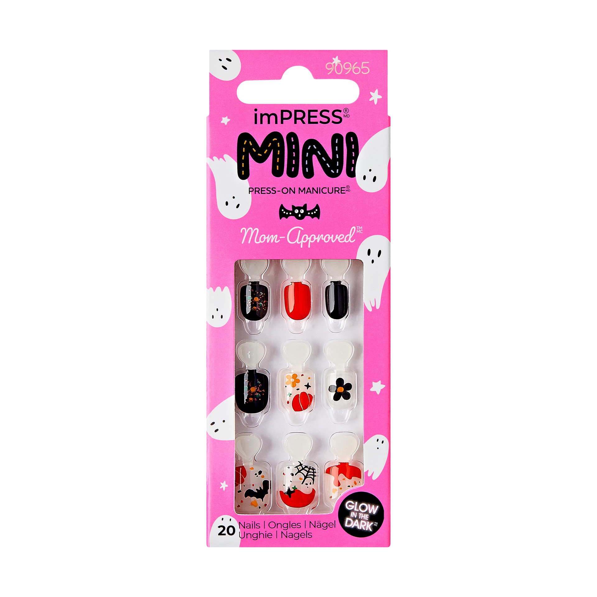slide 1 of 5, imPRESS MINI Halloween Press-On Nails for Kids, No Glue Needed, Orange, Square, 21 Ct., 21 pc