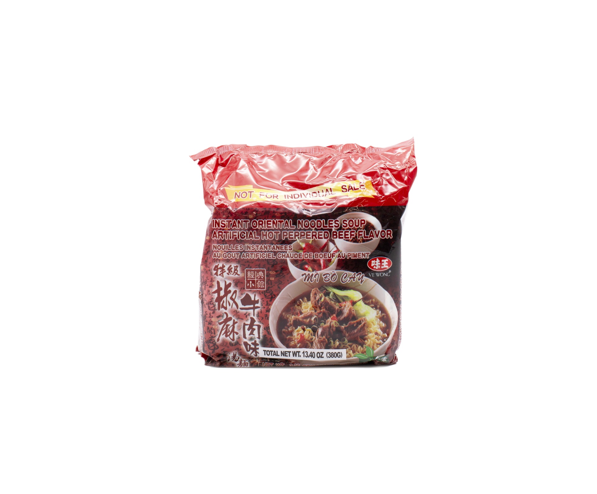slide 1 of 1, Ve Wong Instant Noodle Hot Peppered Beef, 4 ct; 380 gram