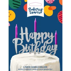 DecoPac Bakery Crafts Silver Happy Birthday Candle Holder
