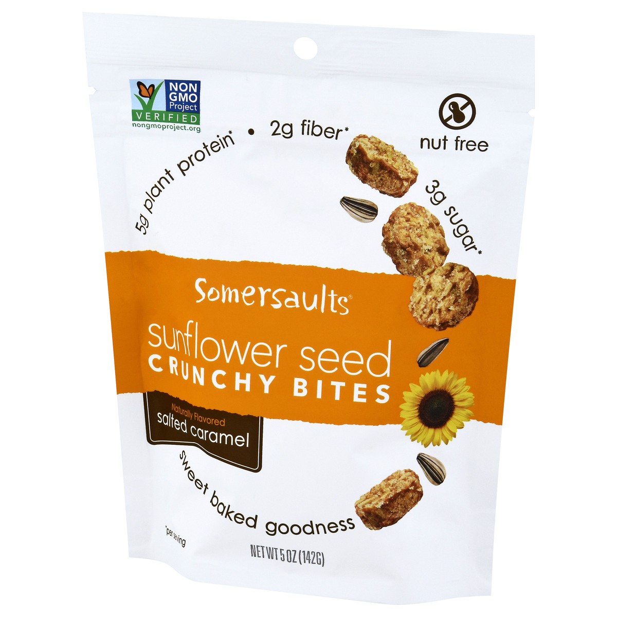 slide 3 of 9, Somersaults Salted Caramel Sunflower Seed Crunchy Bites 5 oz Stand Pack, 6 oz