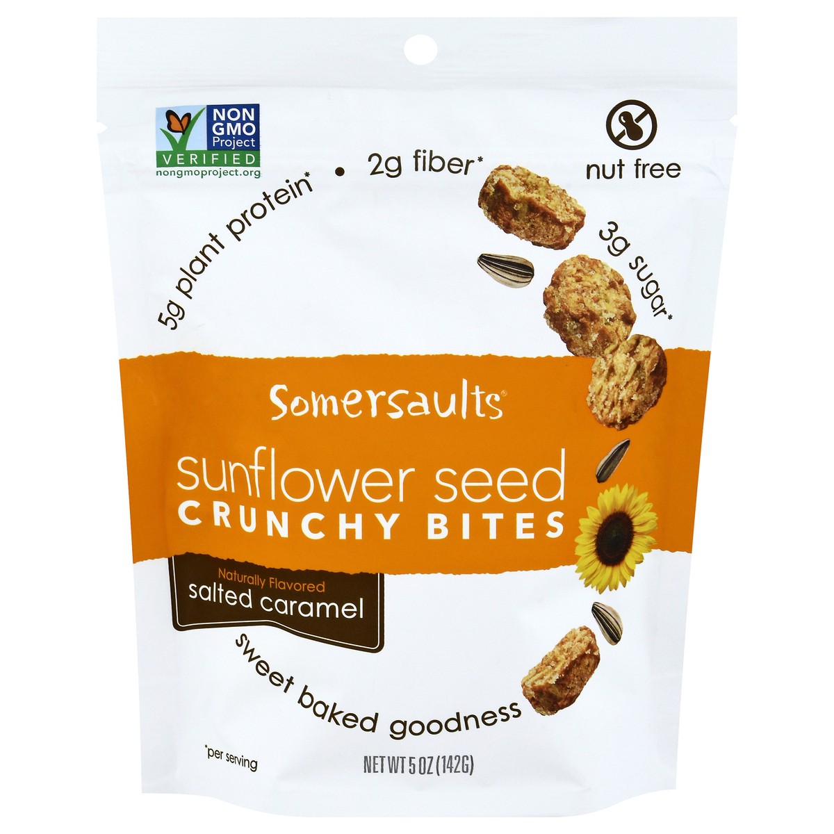 slide 1 of 9, Somersaults Salted Caramel Sunflower Seed Crunchy Bites 5 oz Stand Pack, 6 oz