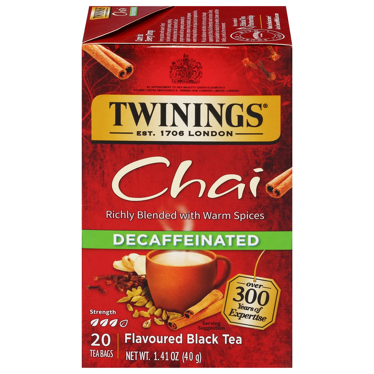 slide 1 of 9, Twinings Decaffeinated Chai Tea Bags - 20 ct; 1.41 oz, 20 ct; 1.41 oz