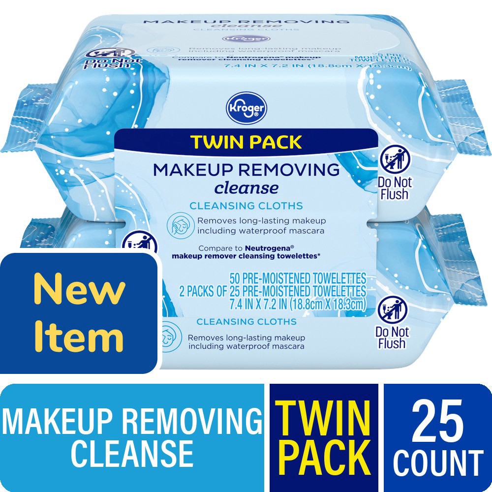 slide 1 of 1, Kroger® Makeup Removing Wipes Twin Pack, 25 ct, 25 ct