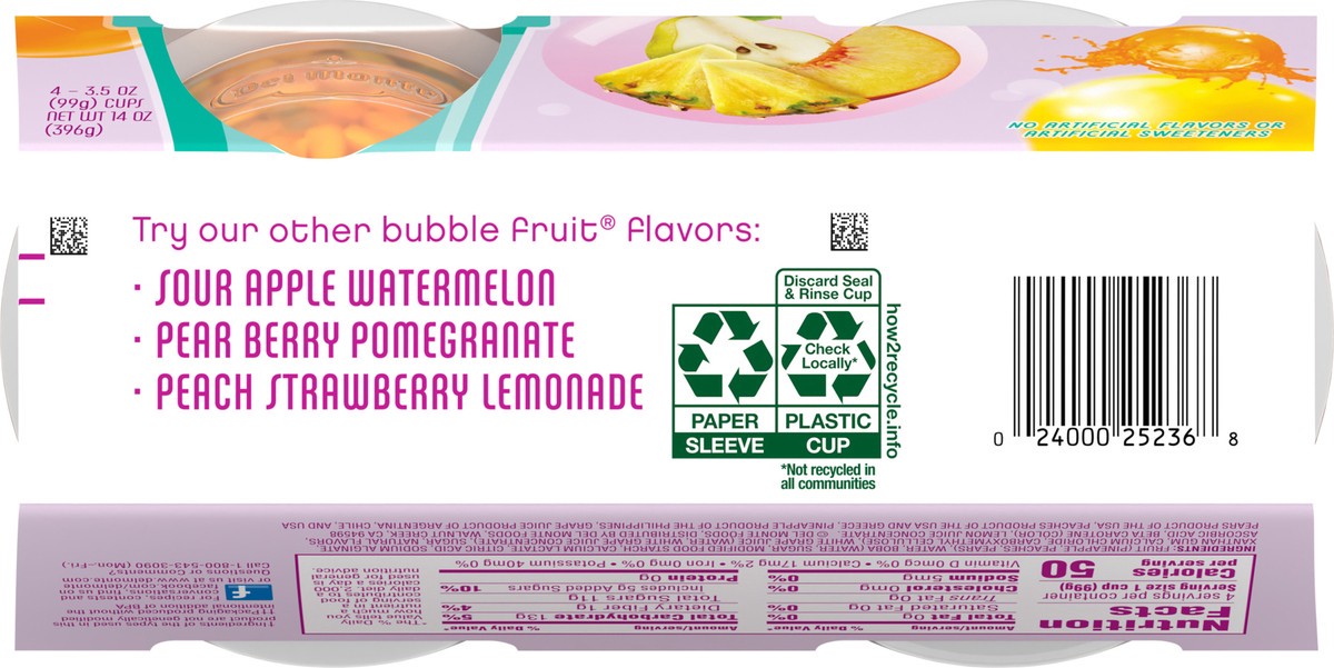 slide 2 of 7, Del Monte Tropical Mixed Fruit Flavor Bubble Fruit 4 Cups 3.5 oz Cup/Tub/Bowl 4 ea Sleeve, 4 ct